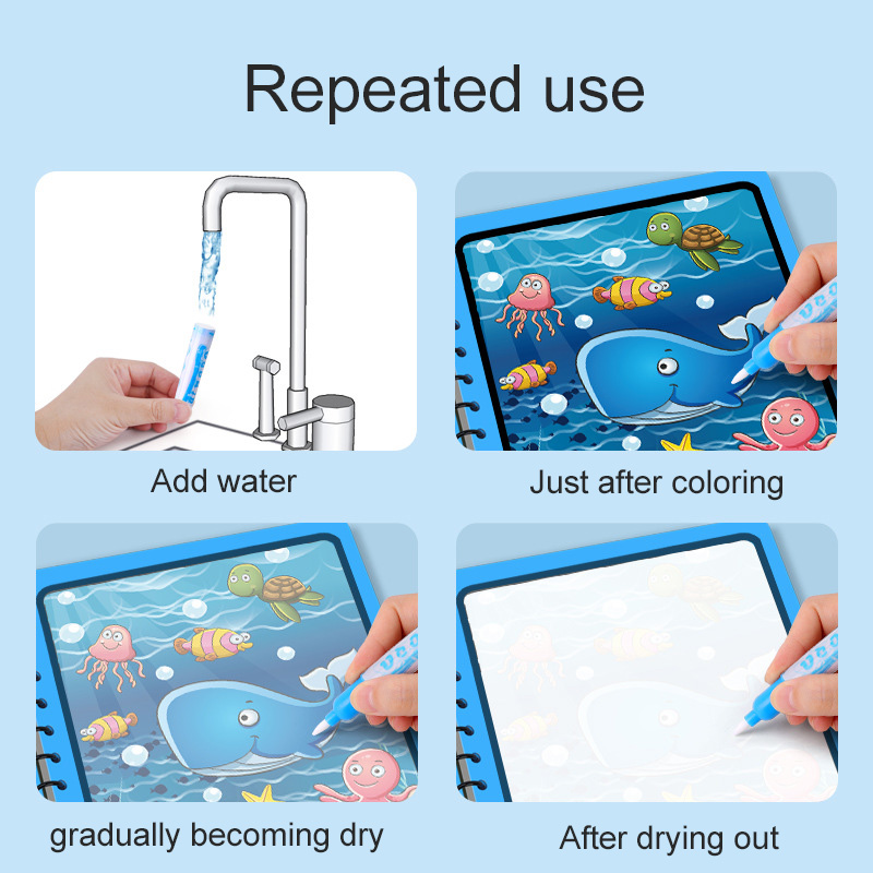 كتاب مائي سحري مع قلم، هدايا ل - مراجعة Reusable Water Magic Coloring Book وسعره